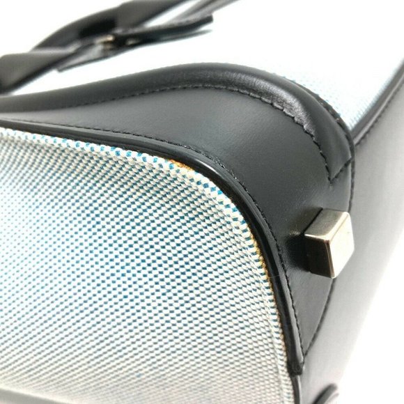 AUTHENTIC CELINE 167792 Luggage micro Shopper Hand Bag Leather/Canvas Blue x Bla - Picture 5 of 6